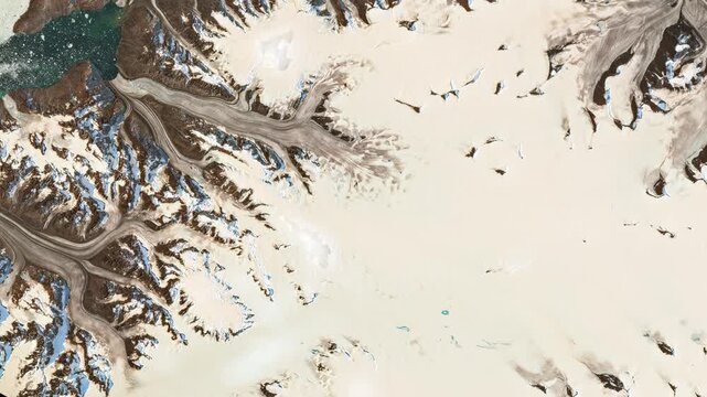 4K Satellite View of Greenland Ice Sheet and Nunataks Emerging from Ice