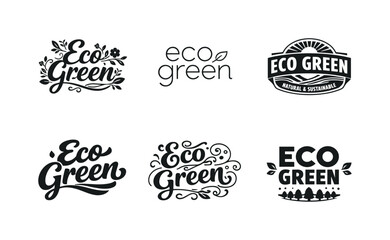 Obraz premium Eco Typography Variations. Eco Green Typography. Set lettering. harmonious lettering variations of the same emblematic concept, each with different artistic