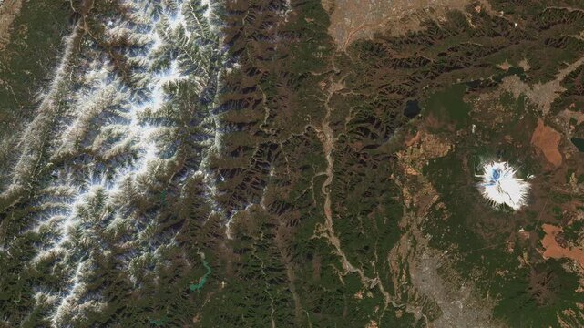 4K Satellite Flyover of Mount Fuji and Volcanic Landscape, Japan