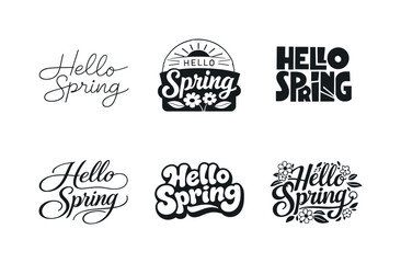 Fototapeta premium Spring Lettering Grid. Soft spring mood quote. Set lettering. harmonious lettering variations of the same emblematic concept, each with different artistic