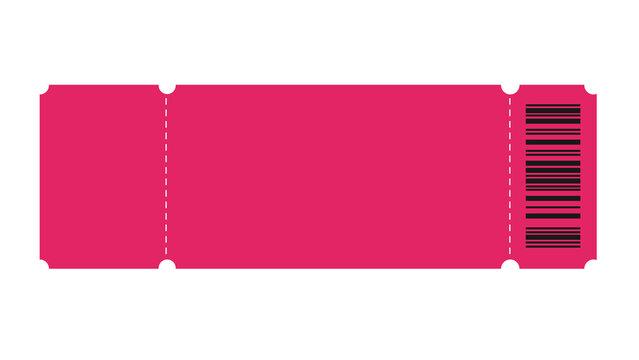Vibrant pink blank ticket for events, offering space for text and a barcode for admission or promotional use