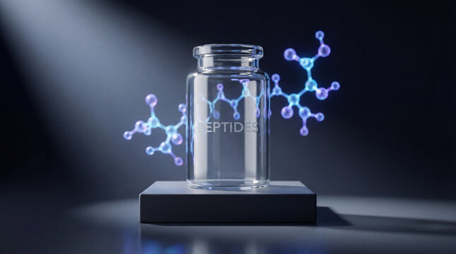 Peptides showcased in a scientific setting symbolize a groundbreaking trend in biohacking and longevity enhancement, focusing on future health breakthroughs. Image made using Generative AI.