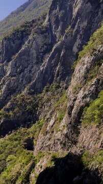 Montenegro, picturesque scenery of a mountain range with a mountain river on a sunny day, a mountain range in the background