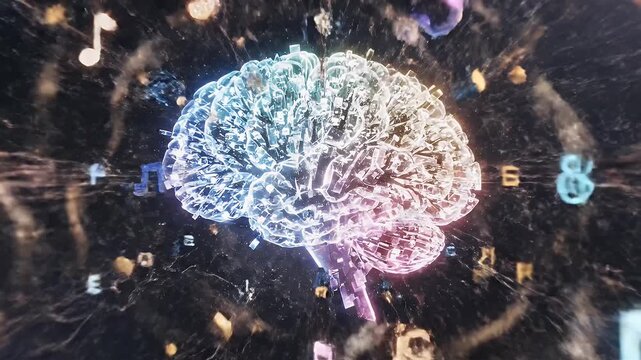 Abstract digital art of science, music, and the human mind, a creative concept.