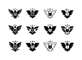 Fototapeta premium Government Emblem Icon Set. Government institutions. Icon set. Set Logo of Government institutions: eagle or heraldic bird symbol. harmonious logo variations