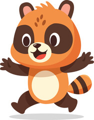 Fototapeta premium Cute raccoon cartoon character jumping happily. Adorable animal mascot illustration for kids design, games, stickers, education, and playful branding concepts.