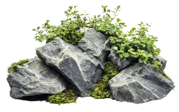 Rocks with overgrown on white background,png
