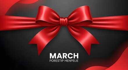 Red ribbon on black background with march text