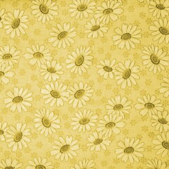 Cheerful yellow daisy pattern with hand-drawn flowers on textured background, bright and playful design for wallpapers and fabric prints.