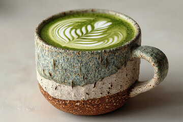Matcha latte in ceramic cup.