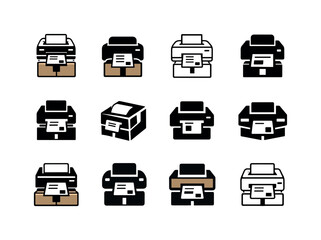 Shipping Printer Icons. Shipping label printer. Icon set. Set Logo of Shipping label printer: shipping box and printer combo. harmonious logo variations of the