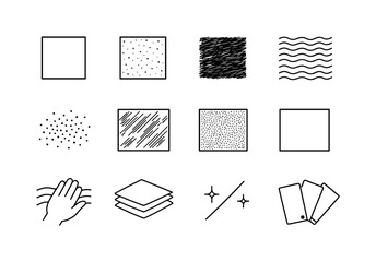 Matte Texture Icons Grid. Matte surface texture. Line icon set of Matte surface texture: flat texture pattern, soft grain surface, chalky finish, velvety