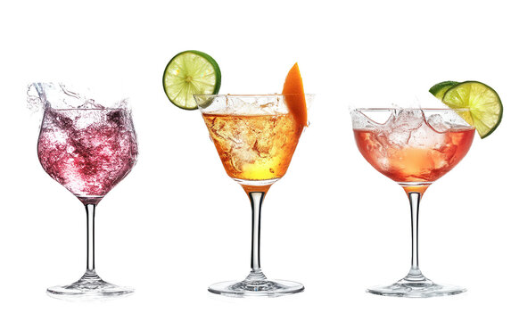  Set of cocktail splashing on white background,png