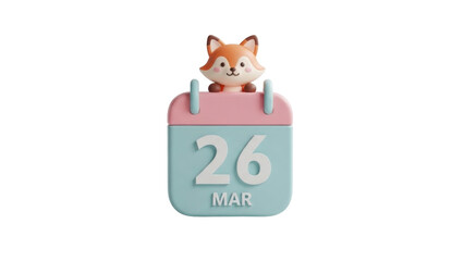 Fototapeta premium Cute fox with calendar 26th March