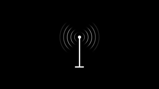 Abstract technology wireless signal icon white color animation. Digital technology abstract connecting tower with antennas radio wave animation background.4k