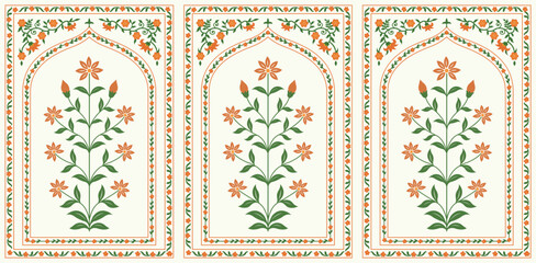 Traditional Mughal flower motif. India wall  decor flower Painting. Mughal wall  paintings, botanical floral ethnic motif © Design 35