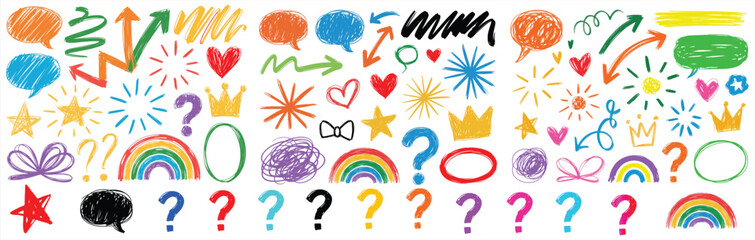 Obraz premium Set of colorful hand drawn doodle elements isolated on collection of sketch symbols