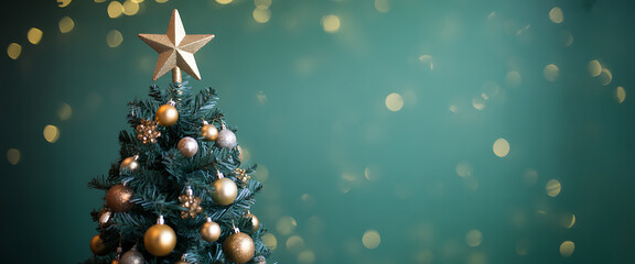 Golden Christmas tree lights glowing on a festive holiday background with sparkling decorations and winter celebration atmosphere