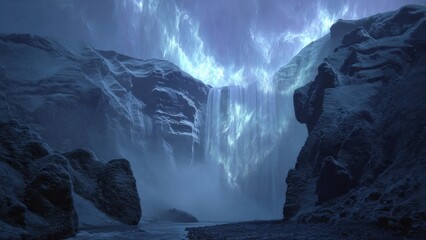 Mystical Waterfall Landscape at Night