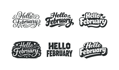 Obraz premium February Lettering Variations. Hello February. Set lettering. harmonious lettering variations of the same emblematic concept, each with different artistic