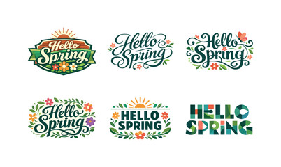 Obraz premium Seasonal Lettering Grid. Seasonal lettering frame. Set lettering. harmonious lettering variations of the same emblematic concept, each with different artistic