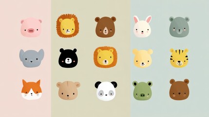 Obraz premium Cute animal faces fill the canvas with vibrant colors and delightful expressions evoking playful memories of childhood