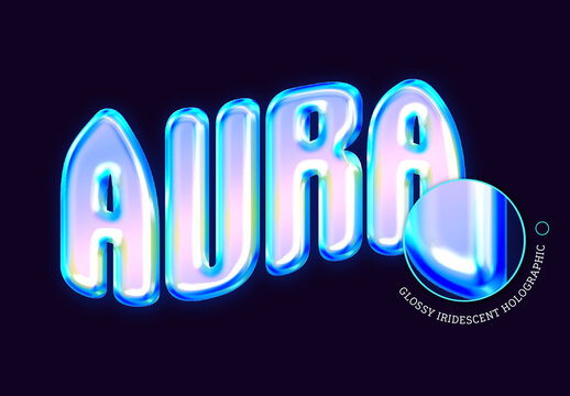Blue Glossy Iridescent Holographic Text Effect