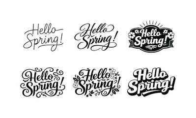 Obraz premium Spring Lettering Styles. Positive Spring Quotes. Set lettering. harmonious lettering variations of the same emblematic concept, each with different artistic