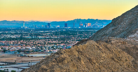 Aerial Las Vegas Panorama with Lone Mountain and The Strip at Golden Hour