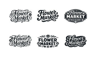 Fototapeta premium Floral Lettering Harmony. Botanical flower market vibe. Set lettering. harmonious lettering variations of the same emblematic concept, each with different