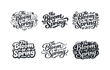Fototapeta premium Spring Lettering Harmony. The Bloom of Spring. Set lettering. harmonious lettering variations of the same emblematic concept, each with different artistic