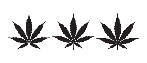 Cannabis Leaf Silhouettes Isolated on White Background.