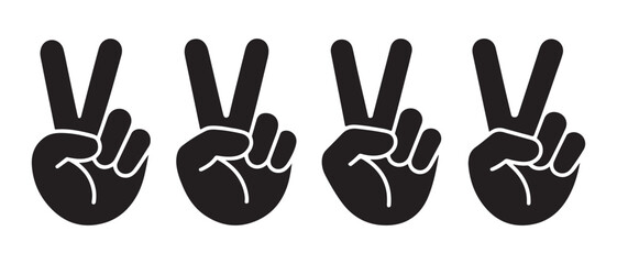 Fototapeta premium Black Hand Peace Signs Victory Gesture Isolated on White Background.