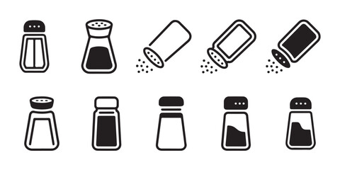 Collection of Salt and Pepper Shakers Icons, Isolated on White Background.