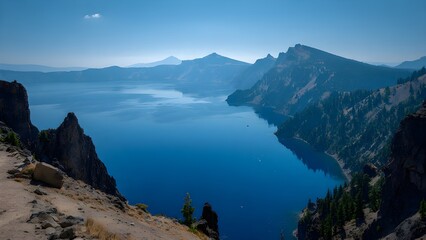 Beautiful, serene, and unpopulated landscape of Crater Lake in Oregon