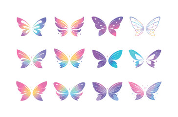 Fototapeta premium Fairy Wings Emblem Set. Costume party outfit. Icon set. Set Logo of costume party outfit: fairy wings. harmonious logo variations of the same emblematic