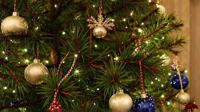 Christmas tree with silver and gold ornaments