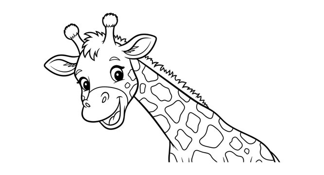 Cute cartoon giraffe head and neck outline for coloring pages