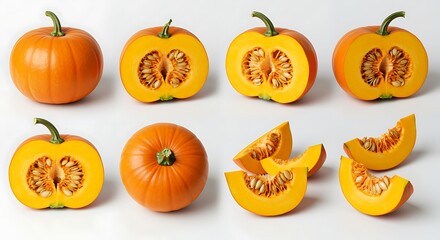 Pumpkins in various stages of preparation