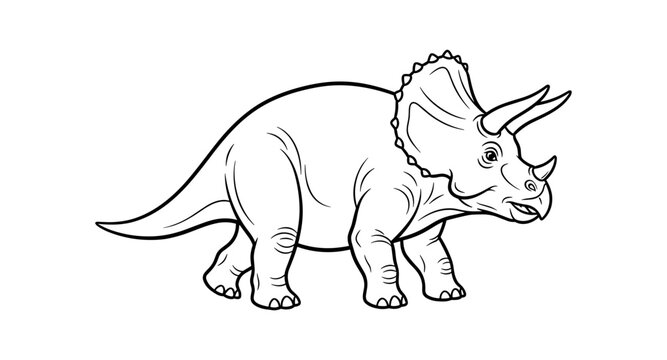 Line art illustration of a triceratops dinosaur standing on a white background