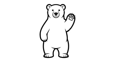 Fototapeta premium Friendly cartoon polar bear waving hello with its paw, isolated on white background