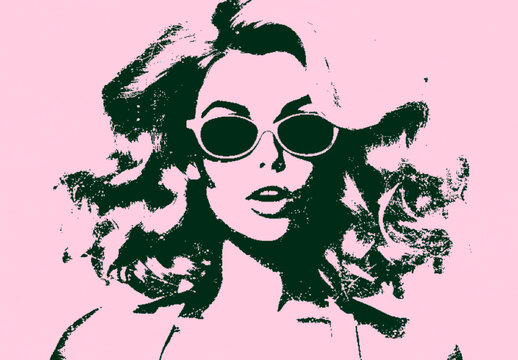 Pink And Green Pop Rubber Stamp Print Photo Effect