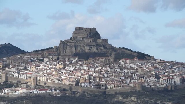Historic Morella Walled City Surrounded by Scenic Landscape - Panoramic Video of Morella