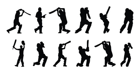 Cricket Player Silhouettes in Various Poses