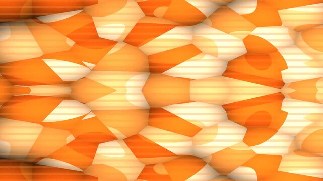 Vibrant orange geometric mosaic with mirrored polygons and soft gradients across facets. Glow tones