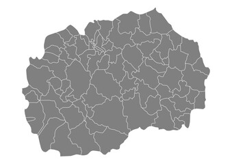 Obraz premium Macedonia Map Vector with States and Provinces High Detailed Grey Silhouette on Transparent Background Isolated Administrative Divisions Geography Illustration for Business Infographics and Clip Art