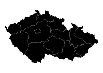 Czech Republic Map Vector with States and Provinces High Detailed Black Silhouette on Transparent Background Isolated Administrative Divisions Geography Illustration for Business Infographics and © VectorMapArt