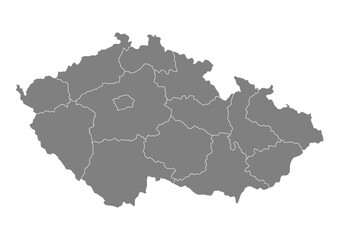 Fototapeta premium Czech Republic Map Vector with States and Provinces High Detailed Grey Silhouette on Transparent Background Isolated Administrative Divisions Geography Illustration for Business Infographics and Clip