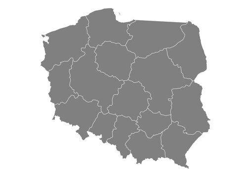Poland Map Vector with States and Provinces High Detailed Grey Silhouette on Transparent Background Isolated Administrative Divisions Geography Illustration for Business Infographics and Clip Art