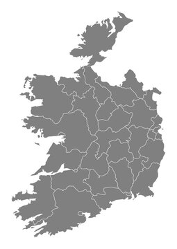 Ireland Map Vector with States and Provinces High Detailed Grey Silhouette on Transparent Background Isolated Administrative Divisions Geography Illustration for Business Infographics and Clip Art